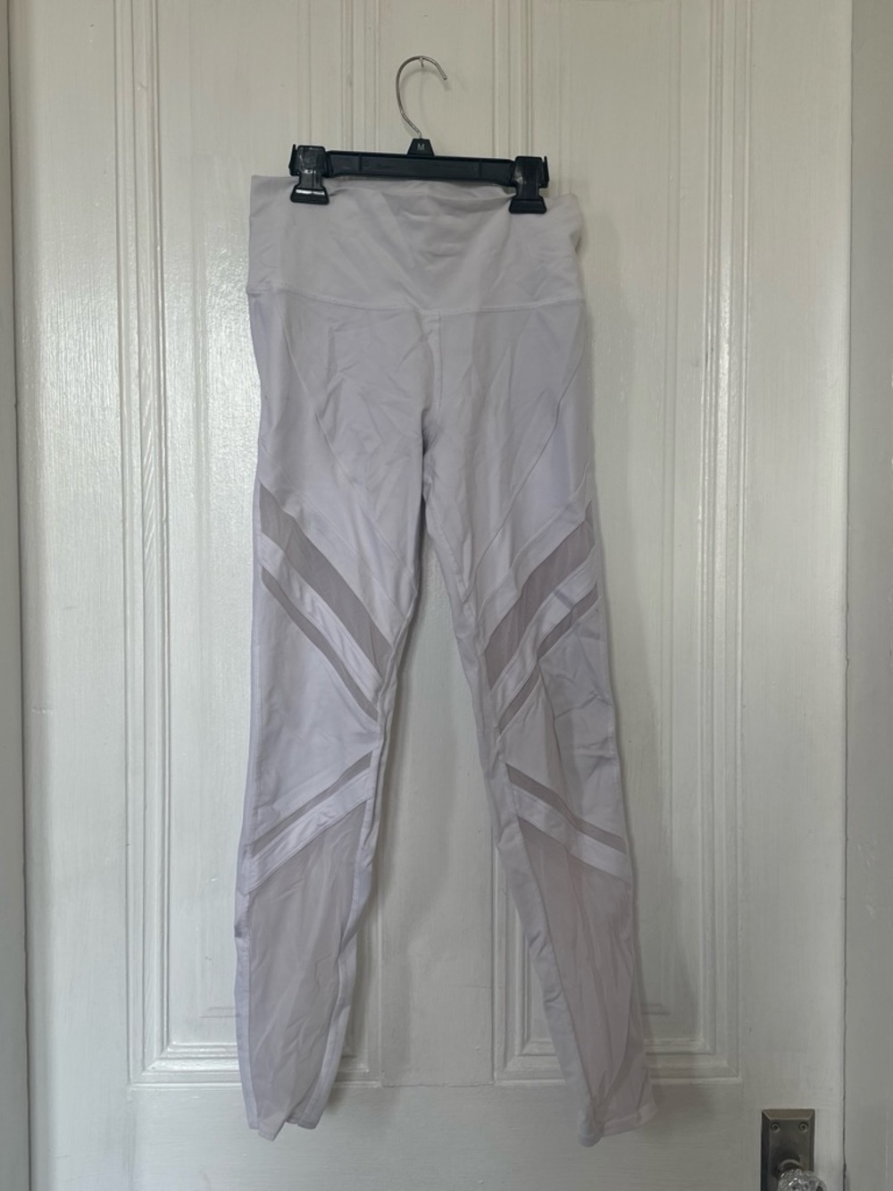 ALO Yoga Light Gray High-Waist Leggings with Sheer Panel Accents